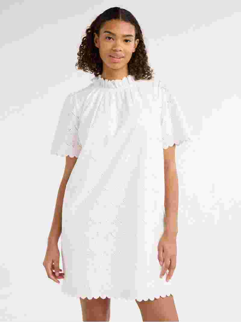 Free Assembly Women’s and Women's Plus Ruffle Neck Cotton Eyelet Mini Dress with Short Sleeves,... | Walmart (US)