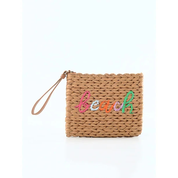Time and Tru Women's Natural Straw Beach Pouch - Walmart.com | Walmart (US)