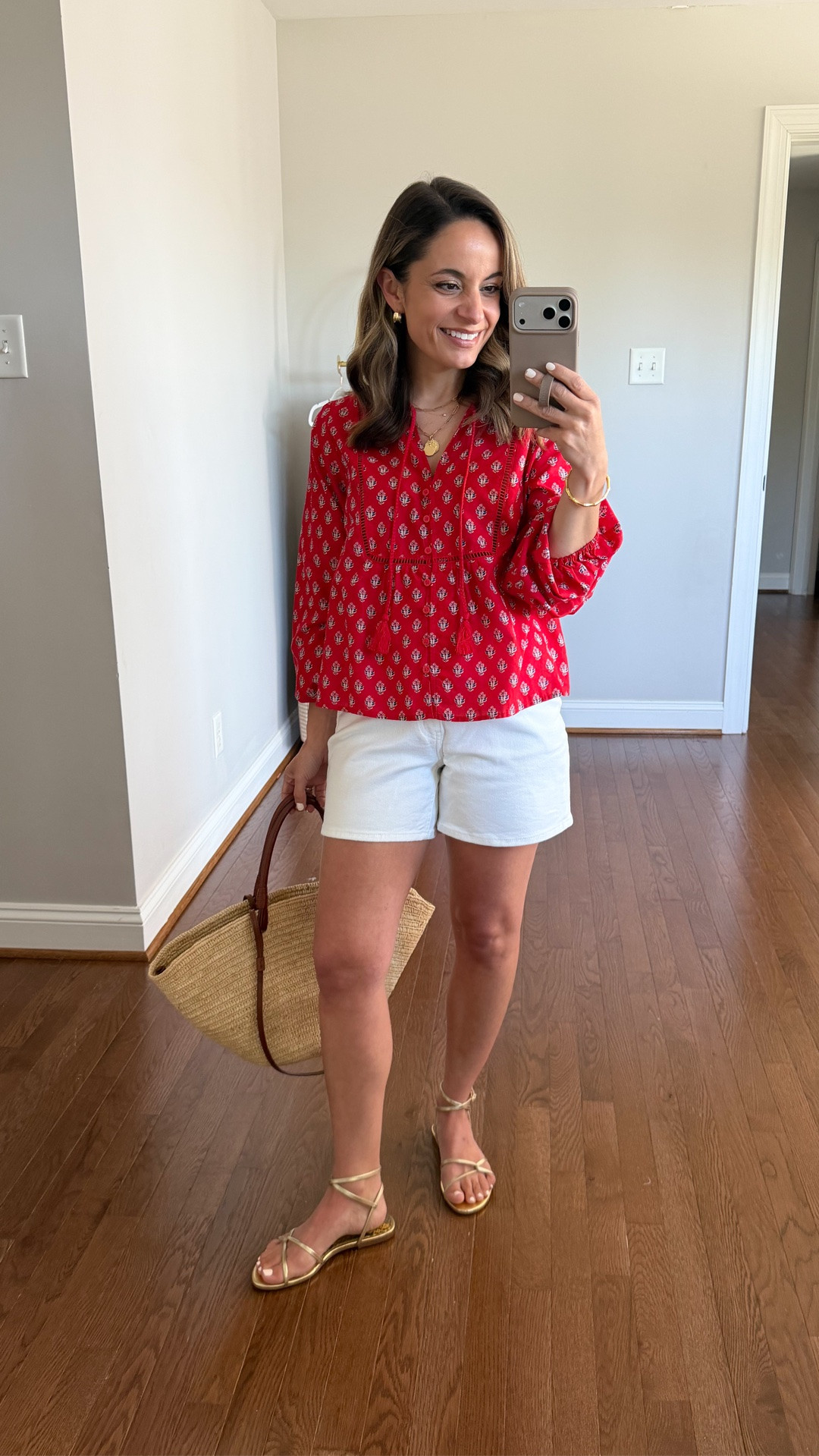 Love this Target top! 

Top: xs 
Shorts: 24 
Shoes: true to size 

If you’re curious about the other pieces from Target in the same print - the skirt was too big and the shorts fit but the ladder trim at the bottom was scratchy. This top is a win!