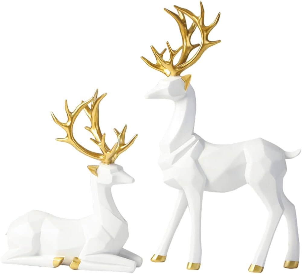 Toddmomy 2PCS Nordic Resin Geometric Elk Statue,Seated and Standing Lucky Deer Sculptures Christm... | Amazon (CA)