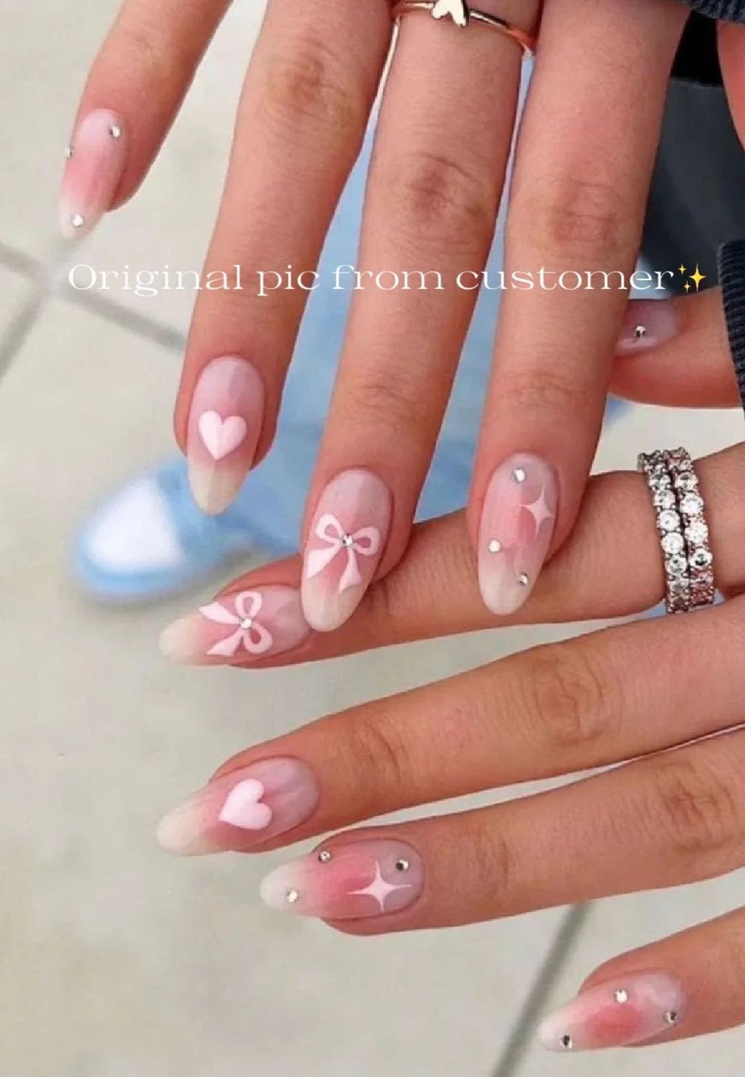 Custom Design No.27 Press on Nails Jelly White & Pink Blush Hand-painted Bow Luxury Nails High Qu... | Etsy (US)