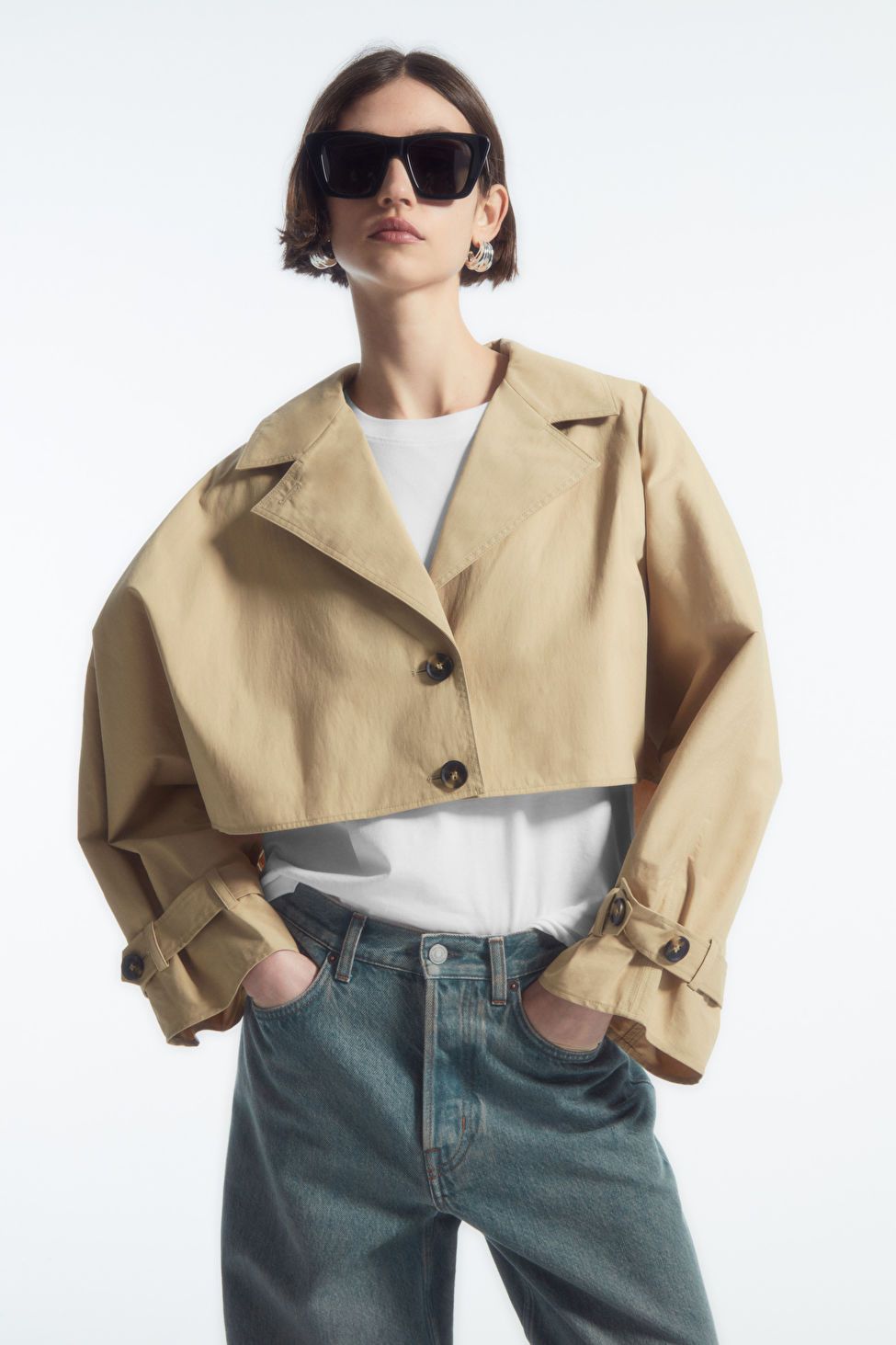 CROPPED HYBRID TRENCH COAT - BEIGE - COS | COS UK