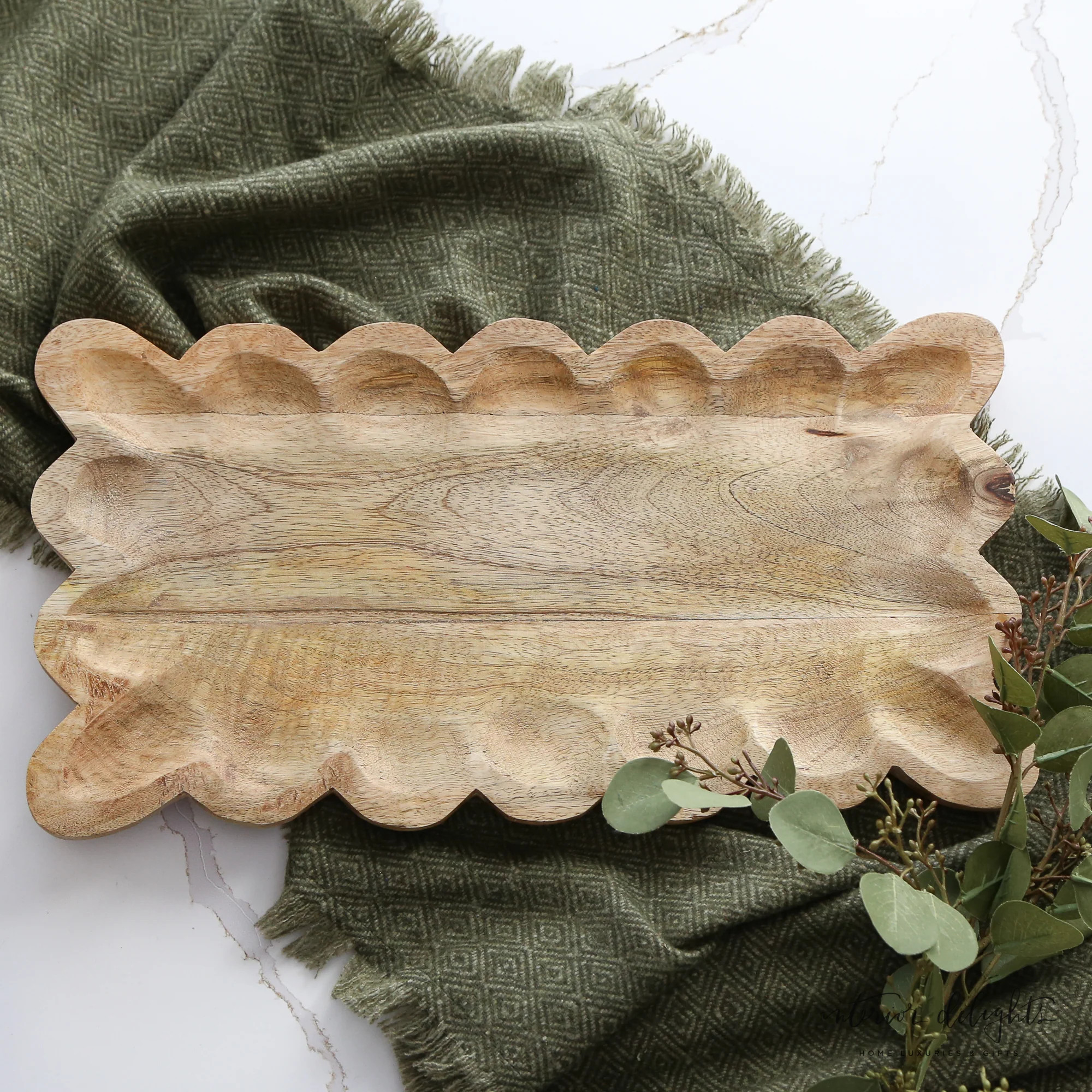 Mango Wood Tray with Scalloped Edge | Interior Delights