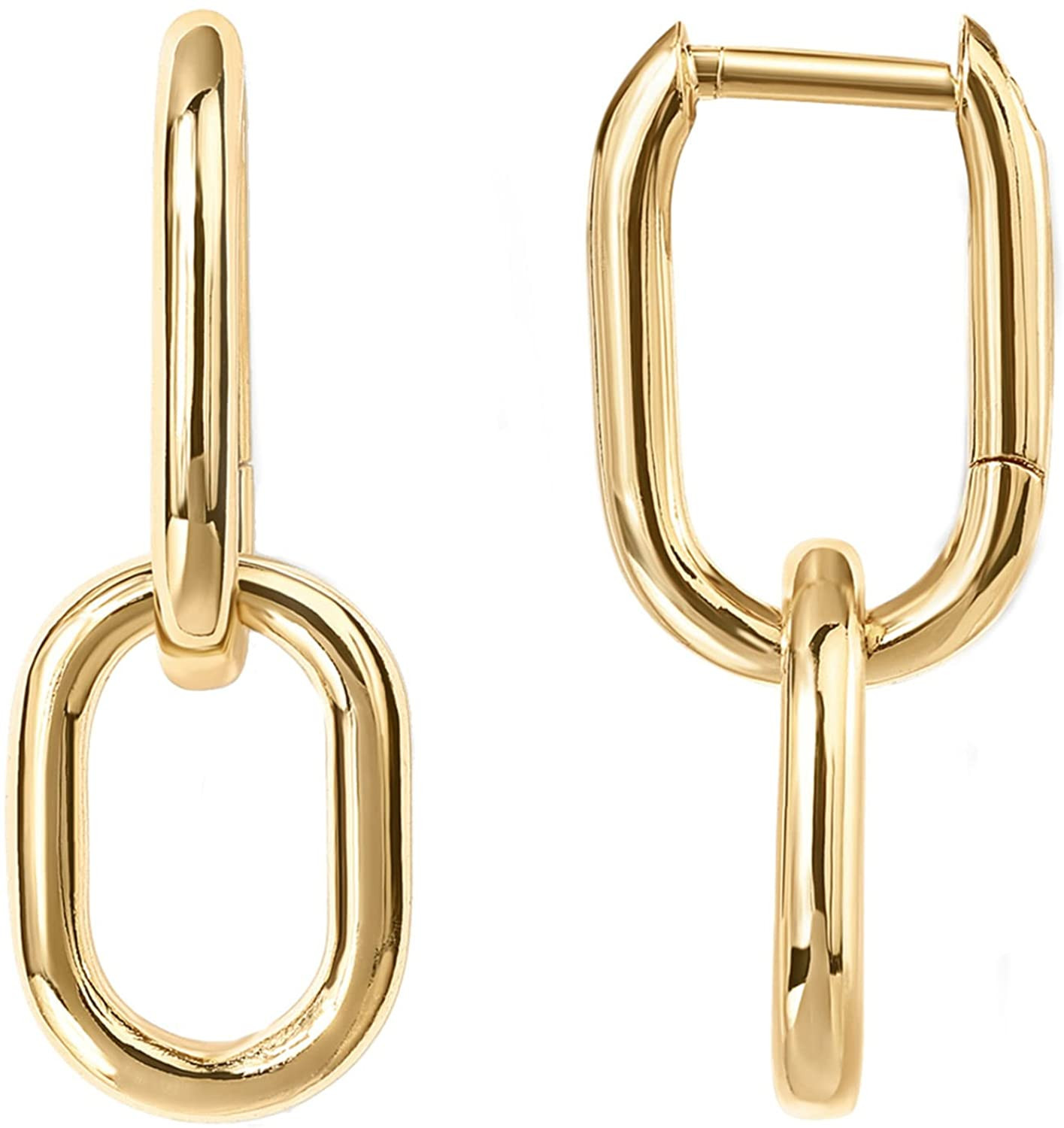 PAVOI 14K Gold Convertible Link Earrings for Women | Paperclip Link Chain Earrings | Drop Dangle ... | Amazon (US)