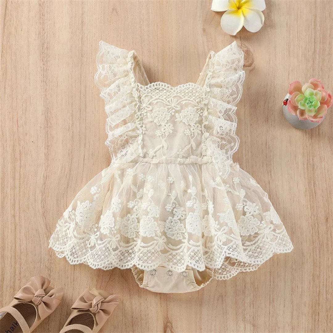 Infant Baby Girl Sweet Lace Ivory Romper | Newborn Girl Dress | Summer Baby Clothes | Toddler Ruf... | Etsy (CAD)