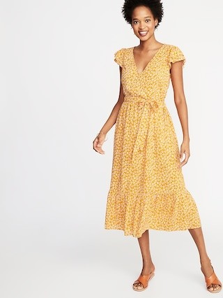 Waist-Defined Wrap-Front Midi for Women | Old Navy US
