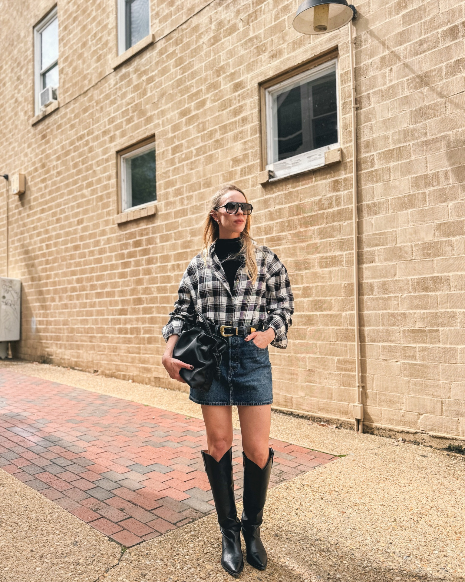 Western chic fall outfit, flannel shirt outfit, checked shirt, denim mini skirt with cowboy boots

#LTKSeasonal #LTKOver40 #LTKSaleAlert