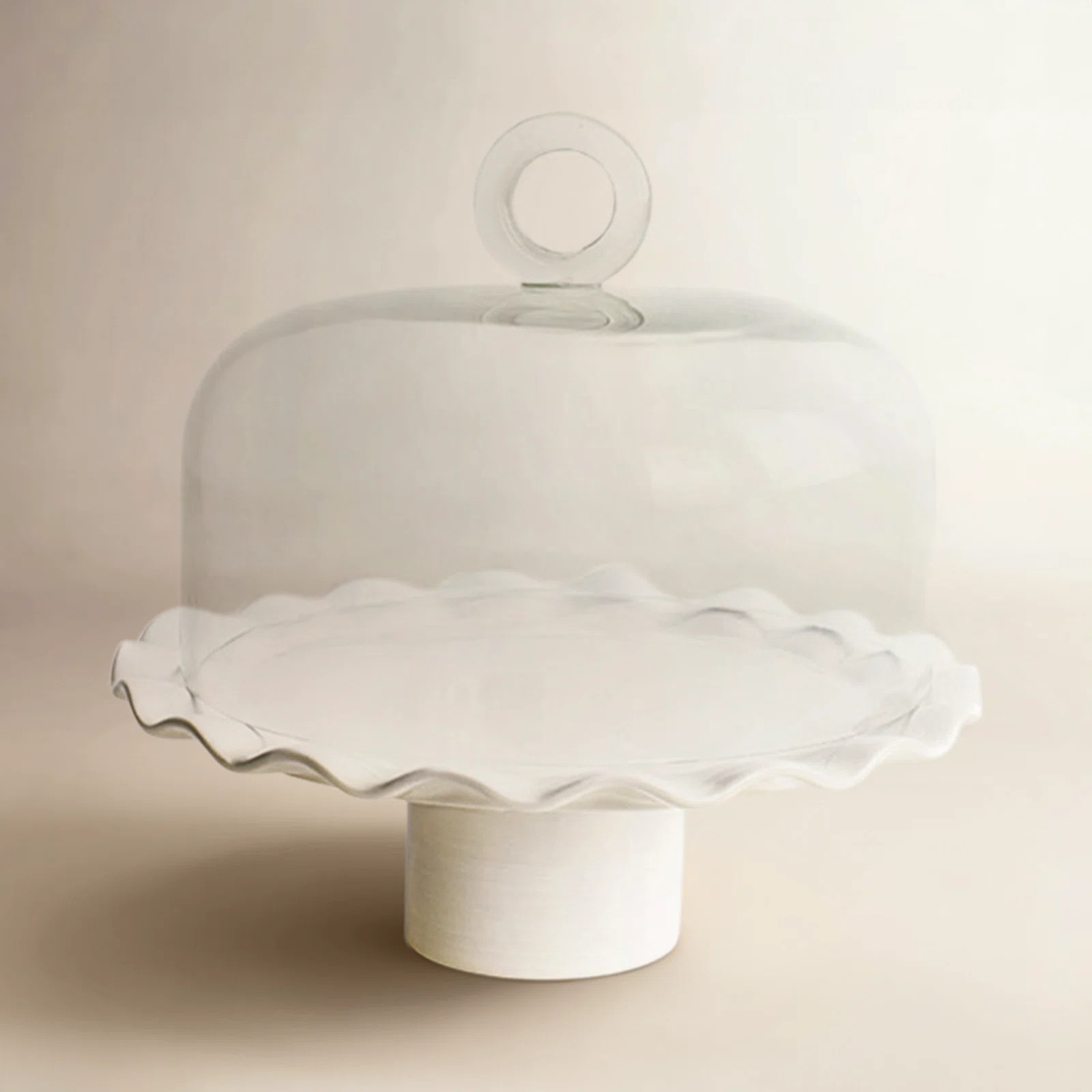 Coton Colors by Laura Johnson Signature 11 Ruffle Cake Stand White With Ring Handle 10 Glass Dome... | Birch Lane