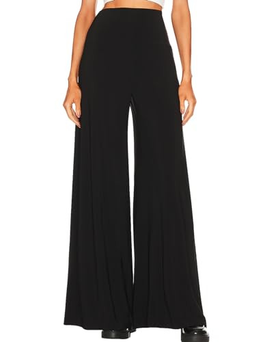 LuFeng Wide Leg Pants Woman High Waist Casual Elastic Flowy Pants Dressy Trousers Black | Amazon (US)