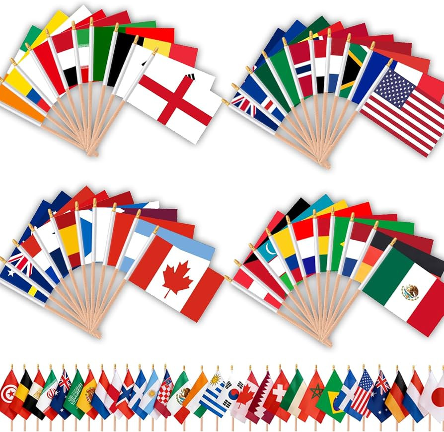AhfuLife 48 Countries Wooden Handheld Flags on Stick for World Cup Decorations, 48PCS Double Side... | Amazon (US)