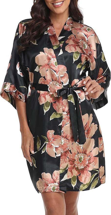 Women's Satin Short Robes for Bridesmaid Bride Wedding Party Bathrobe Soft Loungewear for Ladies ... | Amazon (US)
