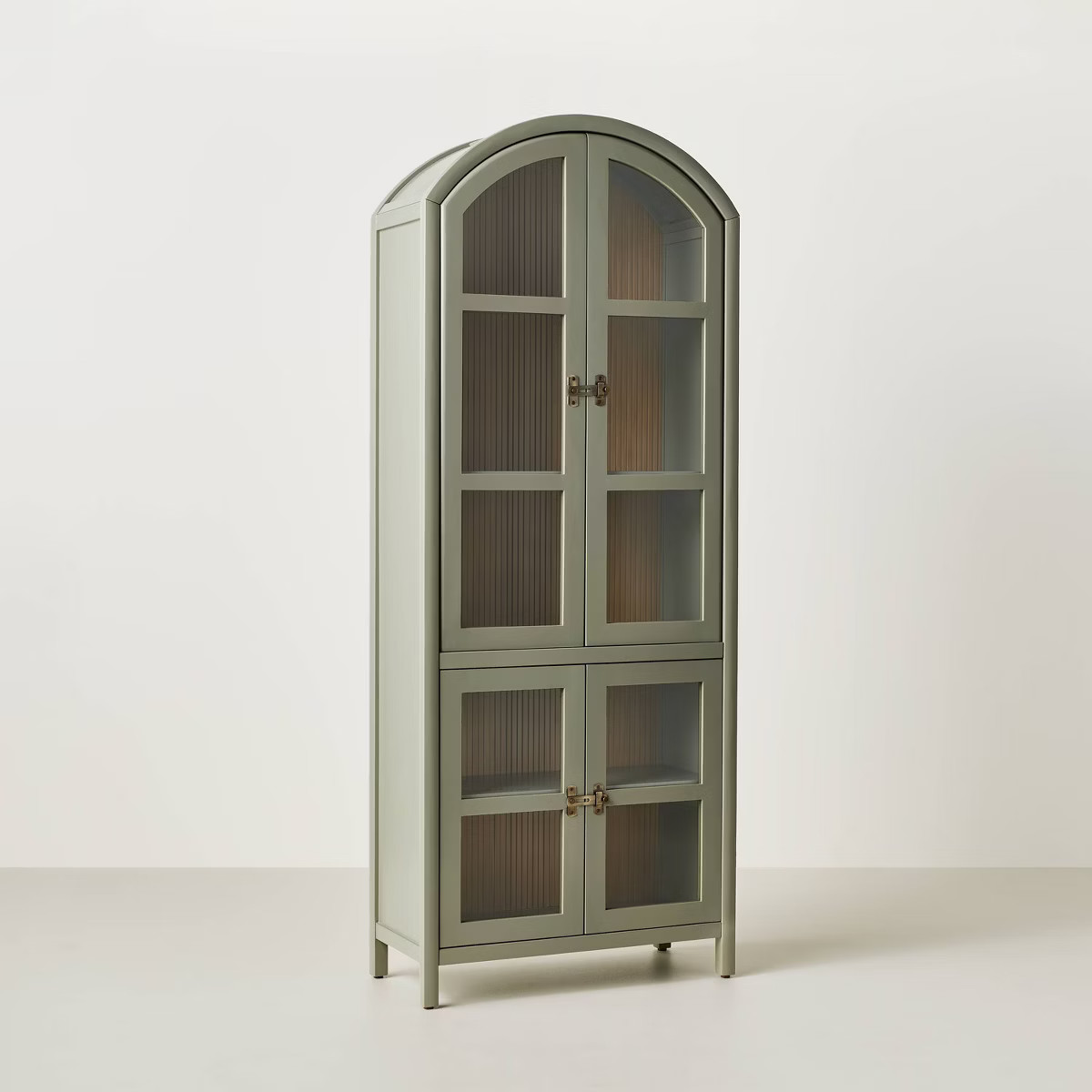 Grooved Wood with Glass 4 Door Arch Cabinet Sage Green - Hearth & Hand™ with Magnolia | Target