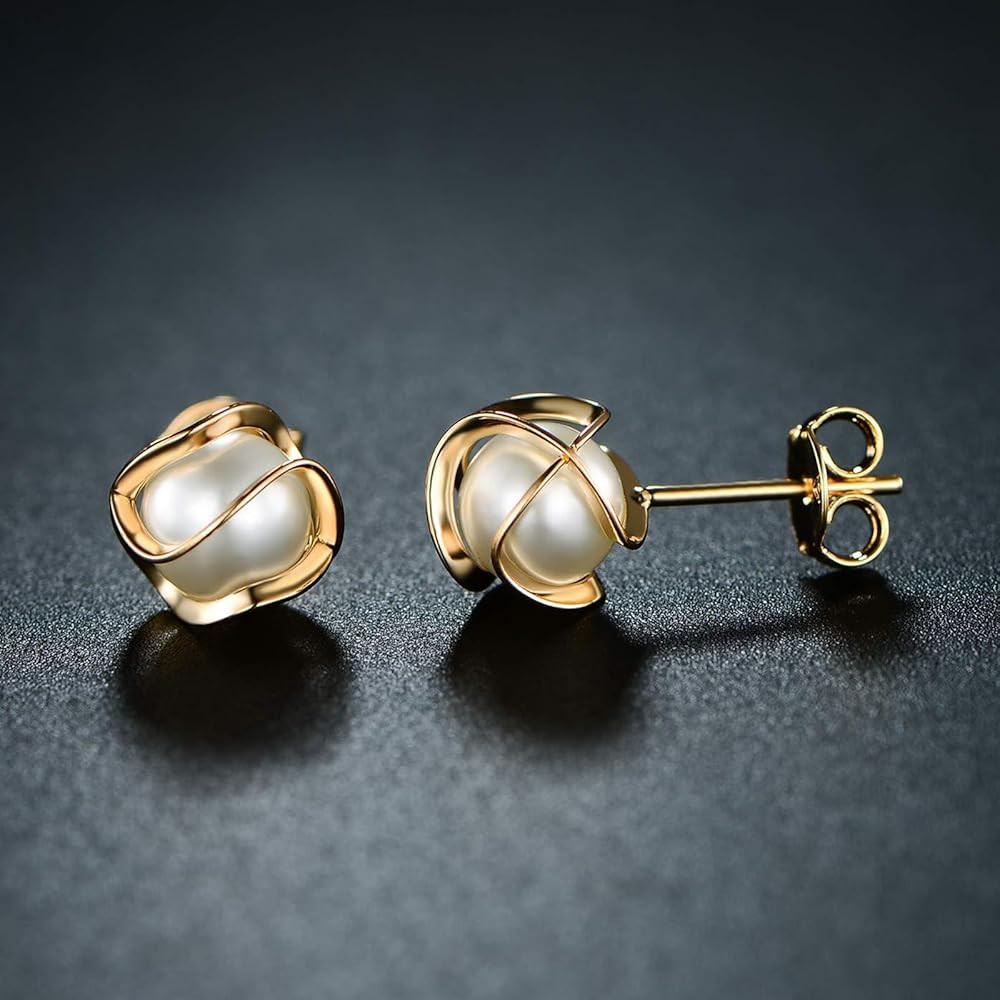 Amazon.com: Premium 18K Gold Plated Caged Pearl Stud Earrings, Blending Timeless Elegance with Re... | Amazon (US)