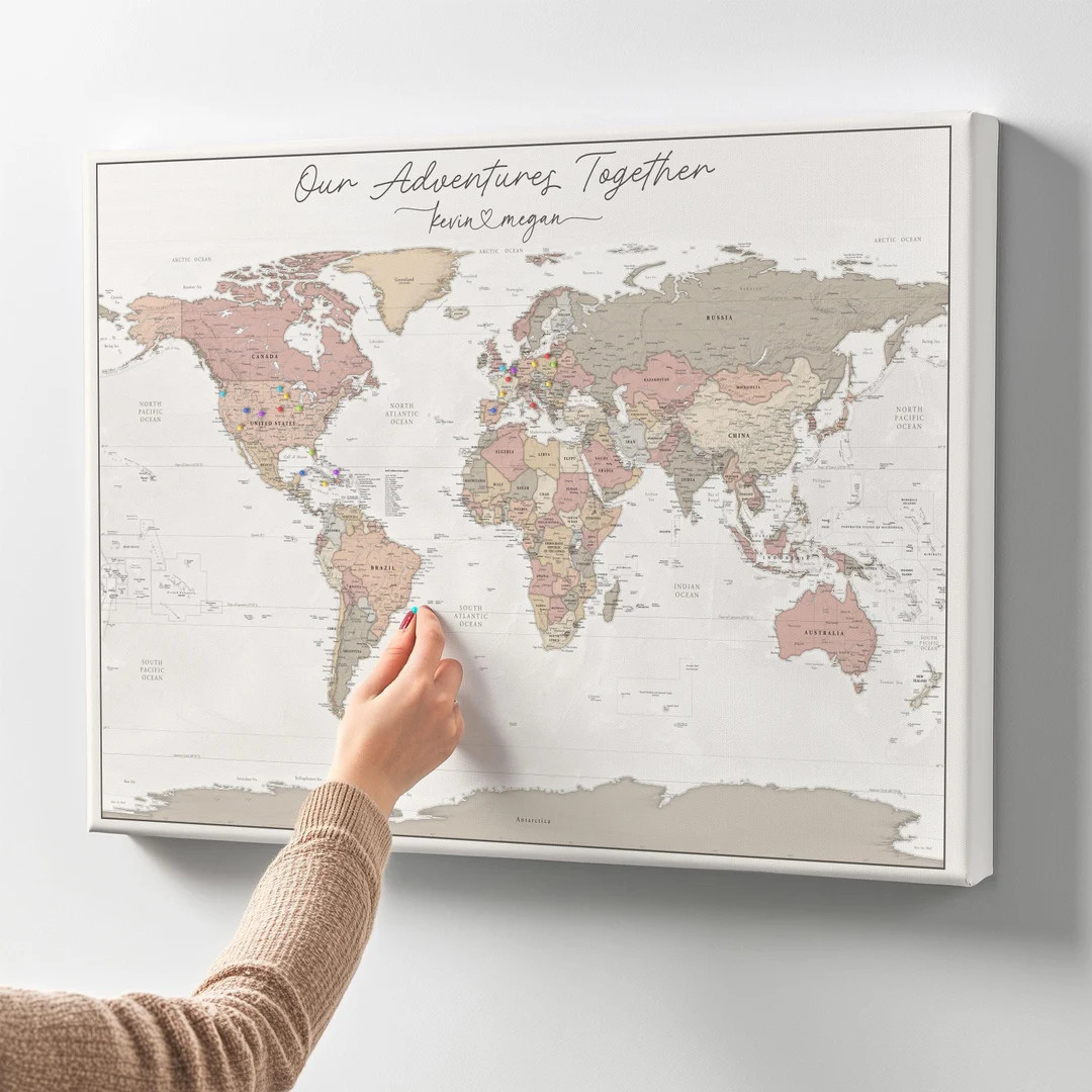 Personalized World Map With Push Pins Custom Heartstrings Map Couple's Gift for Travelers - Etsy | Etsy (US)