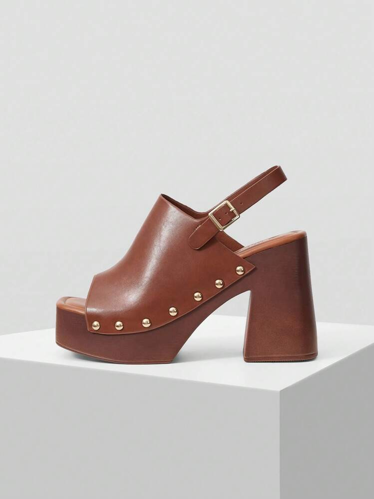 MOTF PU LEATHER RIVET WEDGE SANDALS | SHEIN