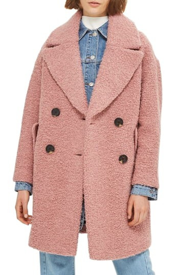 Women's Topshop Alicia Boucle Slouch Coat, Size Large - Pink | Nordstrom