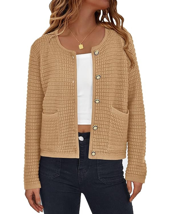 PRETTYGARDEN Women Knit Cardigan Sweaters Fall Fashion Long Sleeve Open Front Button Down Trendy ... | Amazon (US)