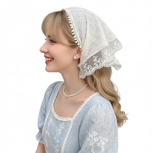 NNCEVM White Bandanas Head Scarf Headband for Women’s Hair, Lace Hair Scarf Headband Triangle Hair Bandana for Women, Cute Stylish Head Kerchief Hair Accessories（White） | Amazon (US)