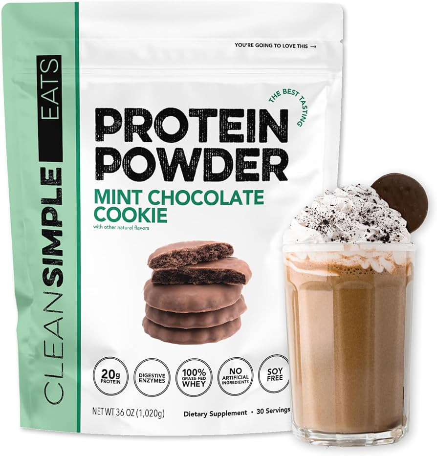 Clean Simple Eats Whey Protein Powder, Mint Chocolate Cookie Flavor Naturally Sweetened, 100% Gra... | Amazon (US)