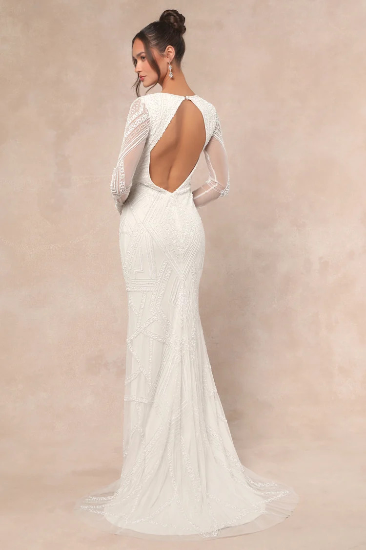 Deedra White Sequin Beaded Backless Maxi Dress | Lulus