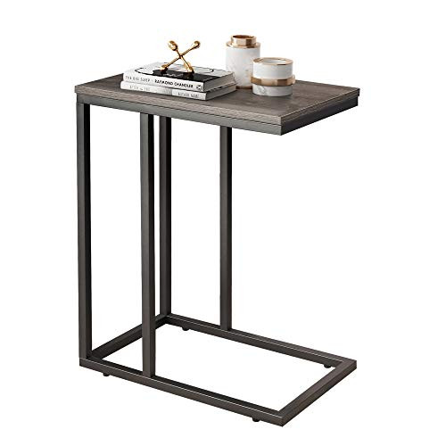 WLIVE Snack Side Table, C Shaped End Table for Sofa Couch and Bed, Gray | Amazon (US)
