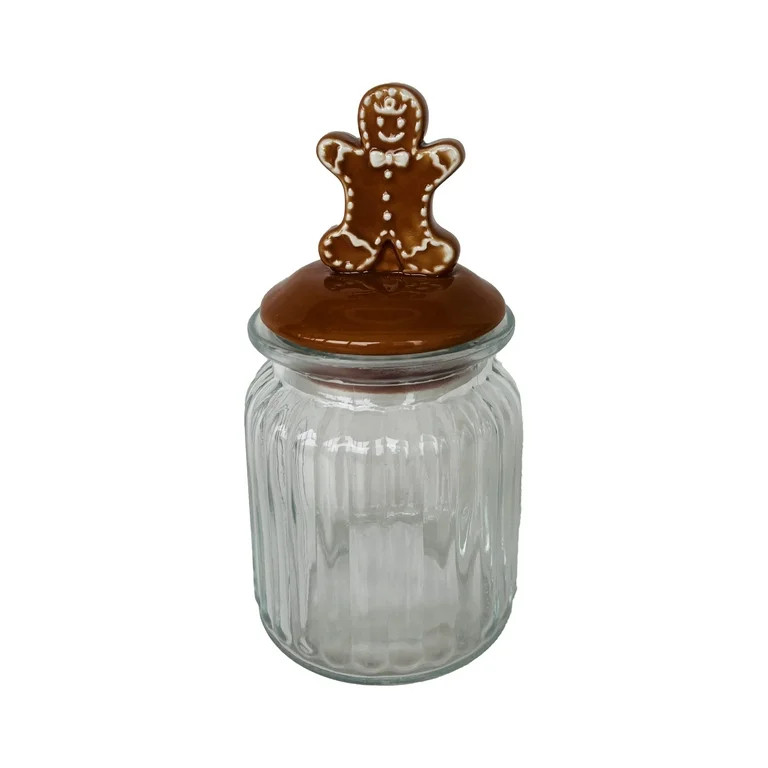 Ceramic and Glass Gingerbread Christmas Cookie Jar, Brown, 6.25", by Holiday Time | Walmart (US)