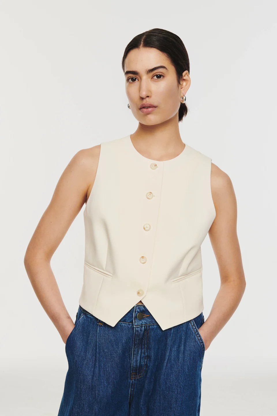 Mitch | High Neck Waistcoat in White | ALIGNE | Aligne UK