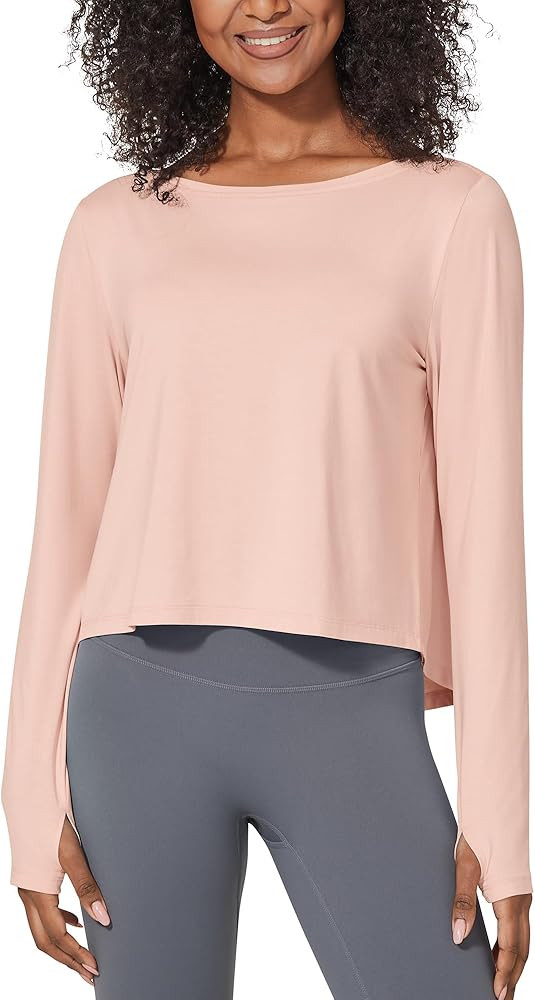 G4Free Long Sleeve Crop Workout Tops for Women Loose Fit Gym Thumb Holes Shirts | Amazon (US)