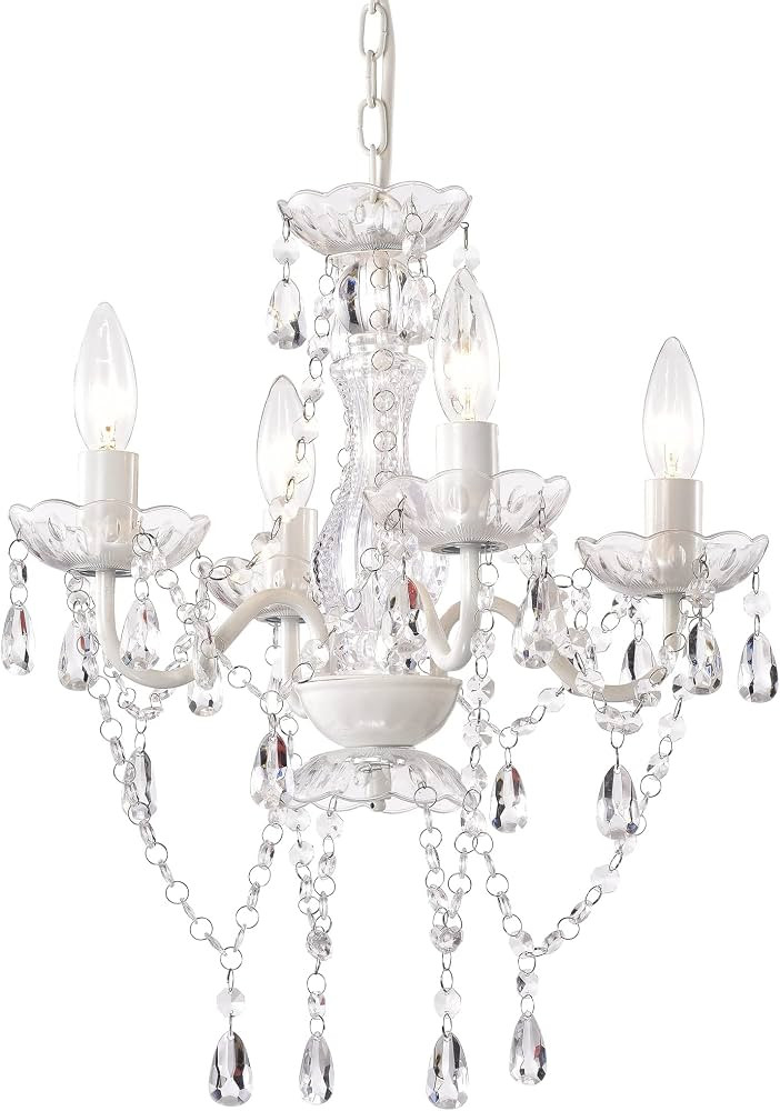 LaLuLa White Chandelier Mini Crystal Chandelier Lighting Small Acrylic Chandelier 4 Light Modern ... | Amazon (US)