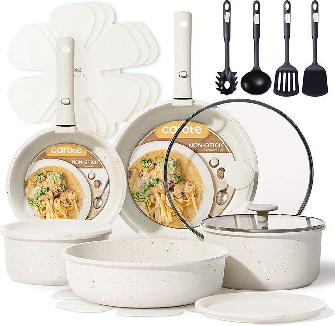 CAROTE 19pcs Pots and Pans Set, Nonstick Cookware Set Detachable Handle, Induction Kitchen Cookwa... | Amazon (US)