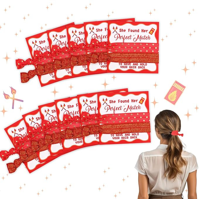 12Packs Match Themed Elastic Hair Ties/Bands Wrist Bands Party Favors Red, Bachelorette Party Bri... | Amazon (US)