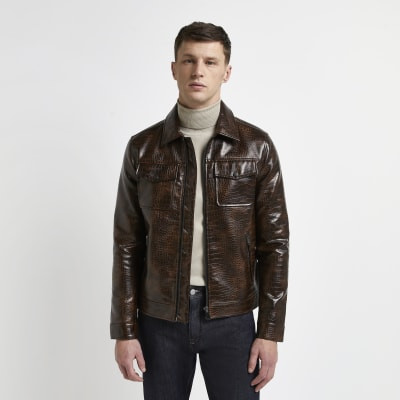 Brown croc embossed jacket | River Island (UK & IE)