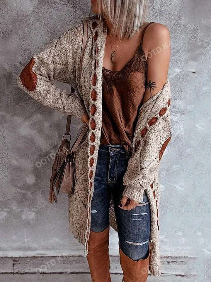 Color Block Retro Knitted Cardigan Sweater With Long Sleeves | SHEIN USA | SHEIN