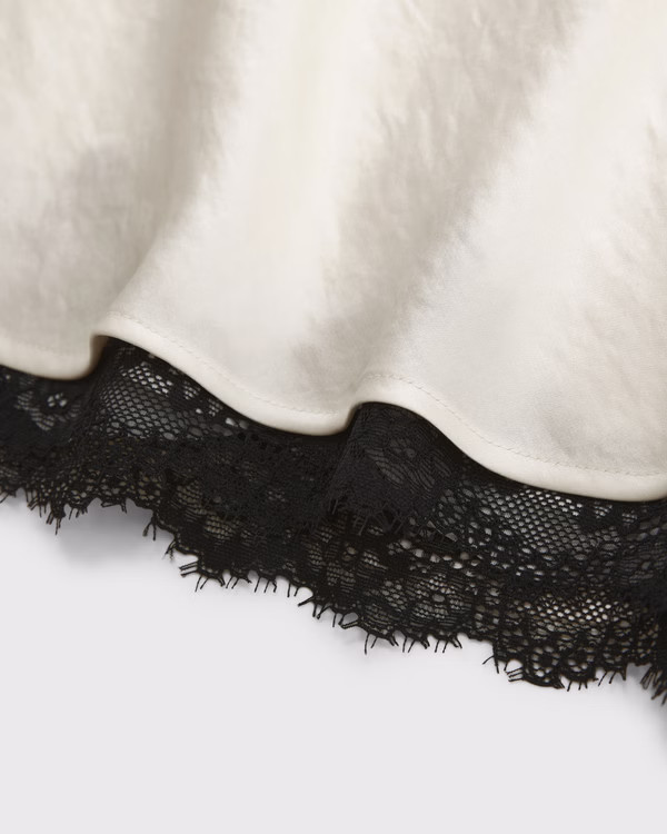 High Rise Satin Lace-Hem Midi Skirt | Abercrombie & Fitch (UK)