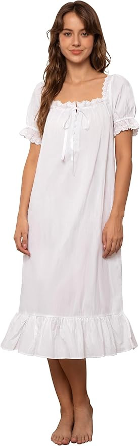 Nanxson Women's Victorian Cotton Nightgown Vintage Princess Style Nightdress Long Lace Ruffled Sl... | Amazon (US)