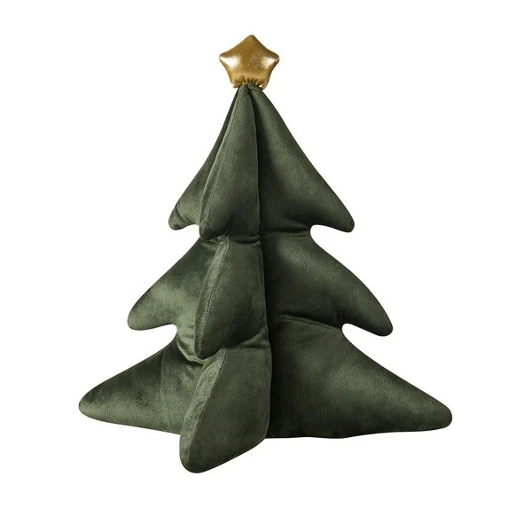 My Texas House 14" x 14" Green Shaped Holiday Tree Decorative Pillow | Walmart (US)