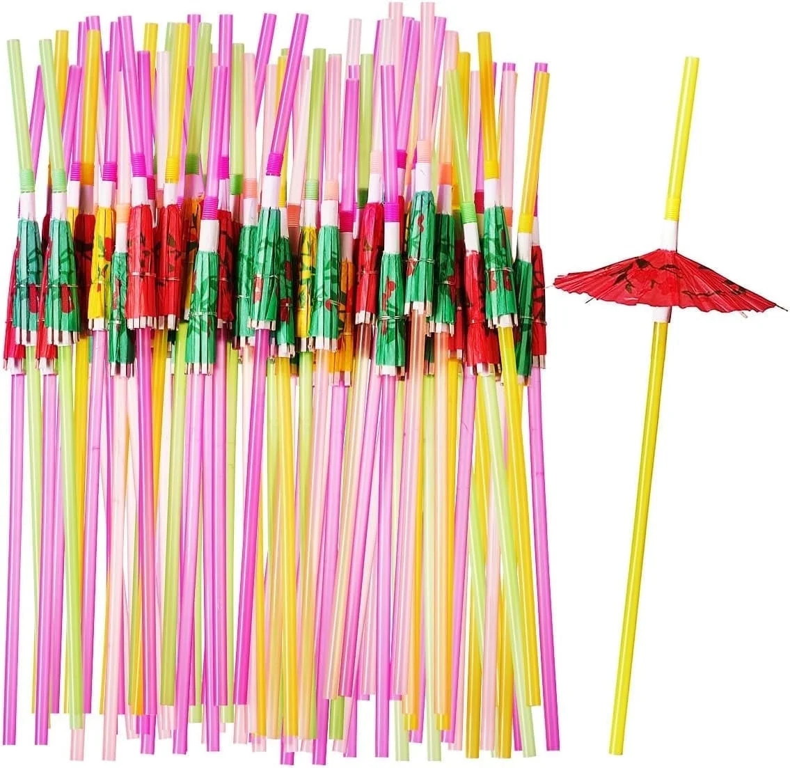 Comfy Package Flexible Umbrella Cocktail Plastic Straws, Mini Umbrella Straw, 50-Count | Walmart (US)