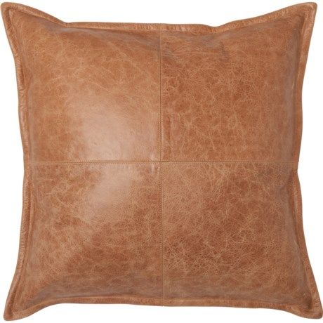 Villa by Classic Home Oversized Leather Throw Pillow - 22x22”, Feathers, Chestnut | Sierra