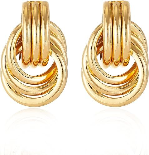 Chunky Gold Knot Heart Earrings for Women Colored Drop Dangle Statement Earrings Trendy Link Earr... | Amazon (US)