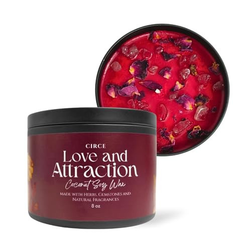 Circe Spell Candle “Love & Attraction” Coconut Soy Wax Candle Jar – Premium Hand Poured & Long Burning – Herbs, Crystals & Natural Fragrance Oils- Draw Love, Connection & Passion- Self Care, Gift- 8oz | Amazon (US)