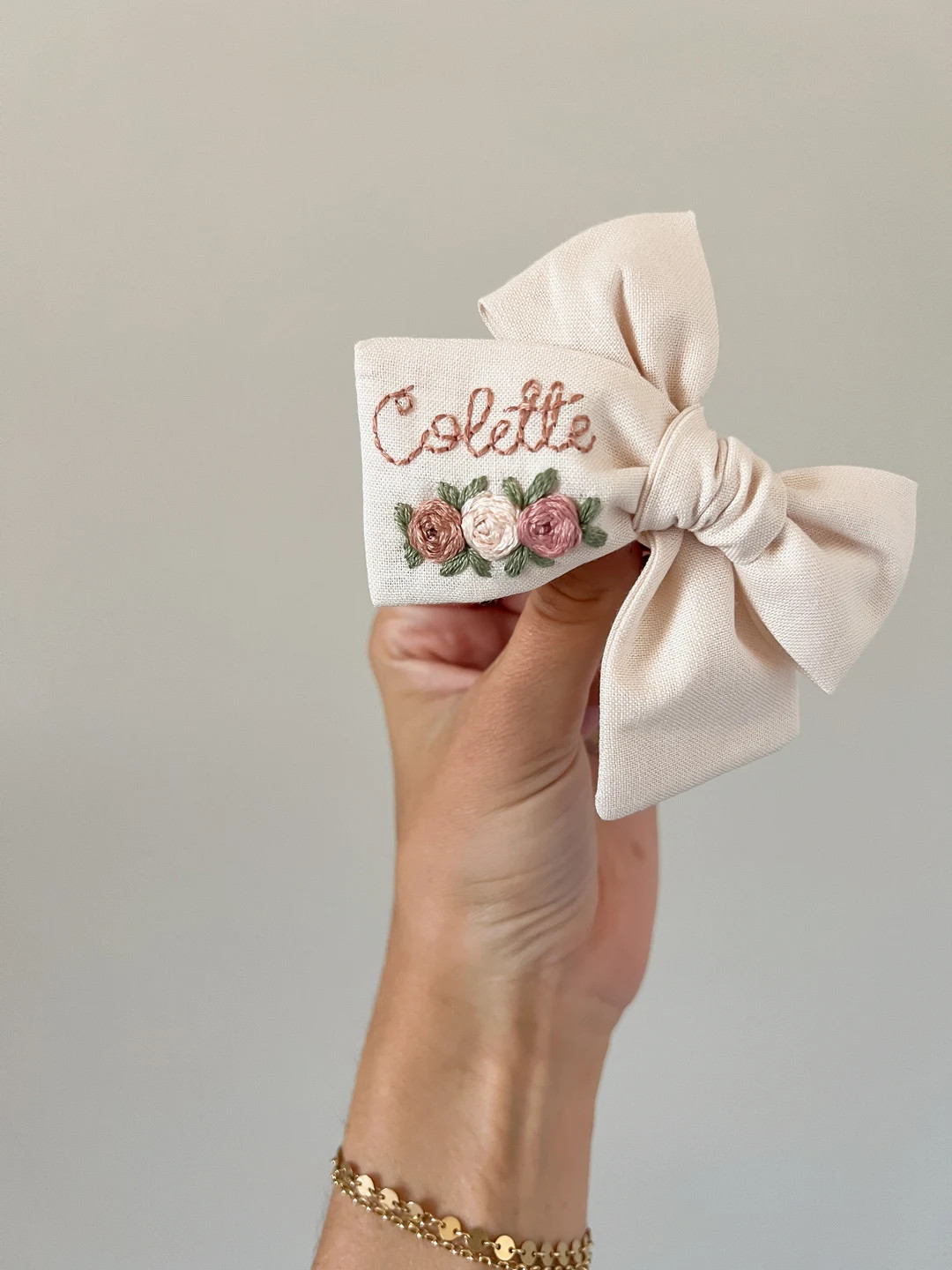 Floral Hand Embroidered Name Bow: Custom Baby Girl Announcement - Etsy | Etsy (US)