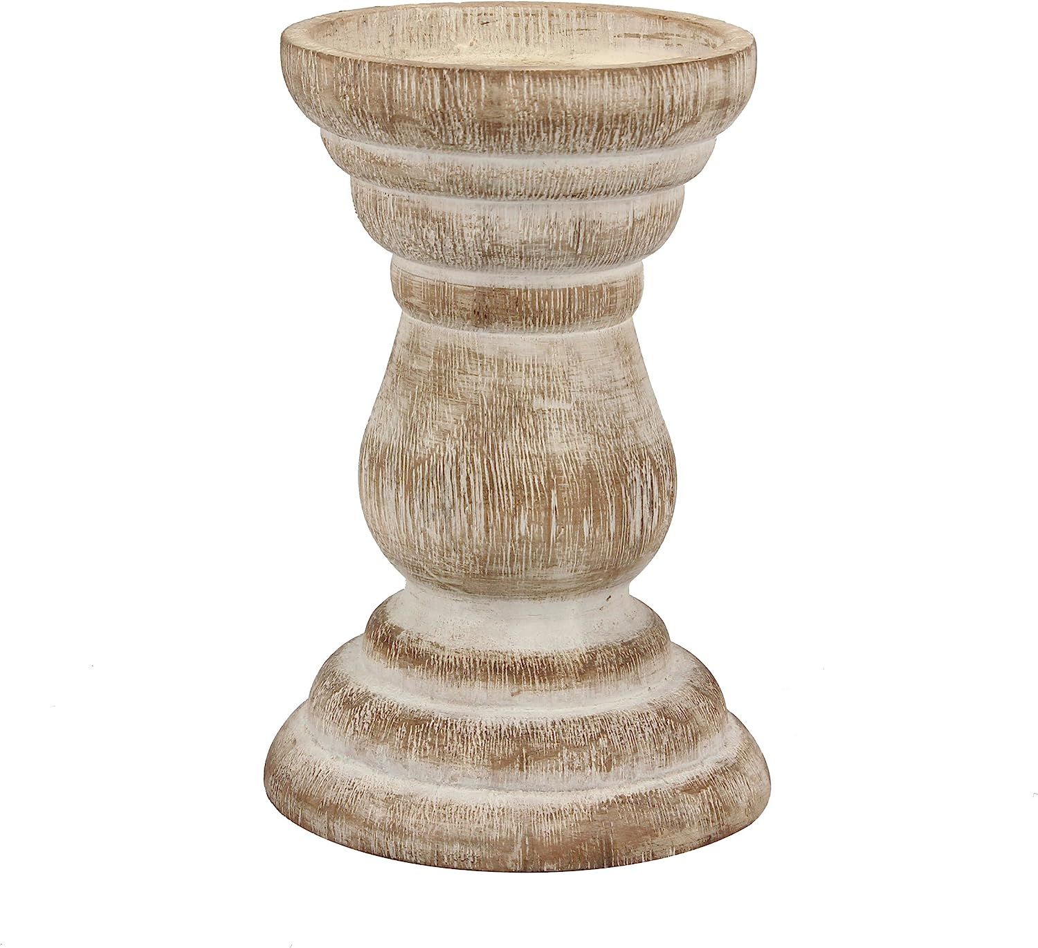 Stonebriar Antique White Wooden Pillar Candle Holder, Vintage Seaside Pillar Stand for Dining Tab... | Amazon (US)