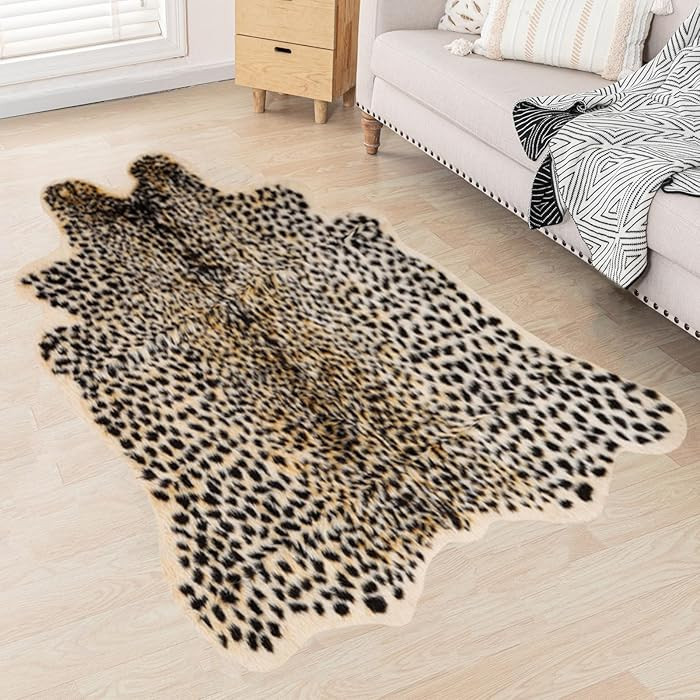 Leopard Rug Cheetah Rug Animals Printed Hide Mats Faux Fur Cowhide Skin Carpet for Home Office, L... | Amazon (US)