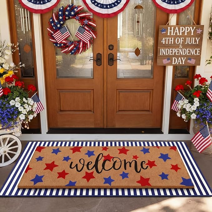 Tinideya 2 Pcs Long 4th of July Layered Outdoor Doormat 47"x17" 250th Anniversary Patriotic Star ... | Amazon (US)