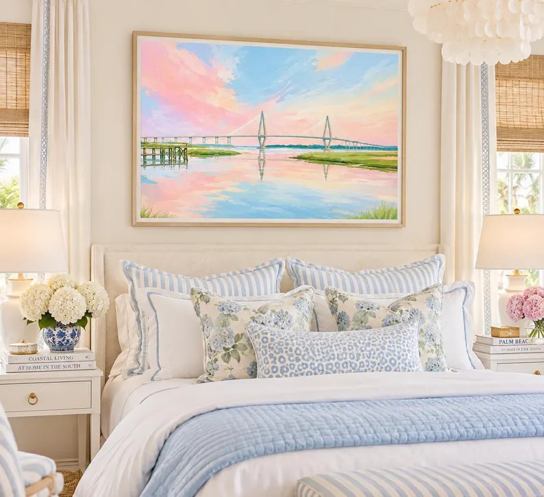 Charleston Wall Art, Ravenel Bridge Print, Coastal Dorm Decor, Preppy College Wall Art, Charlesto... | Etsy (Global)