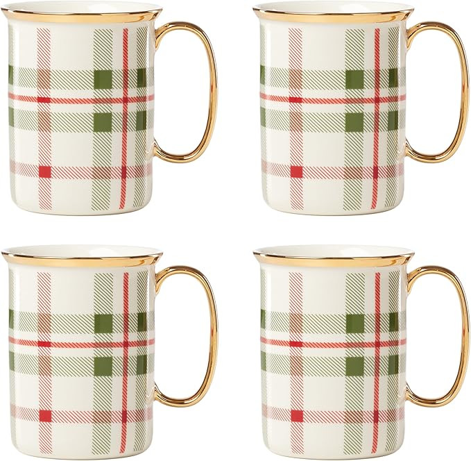 Lenox 894967 Holiday Plaid 4-Piece Mug Set, Christmas Dinnerware, Hosting | Amazon (US)