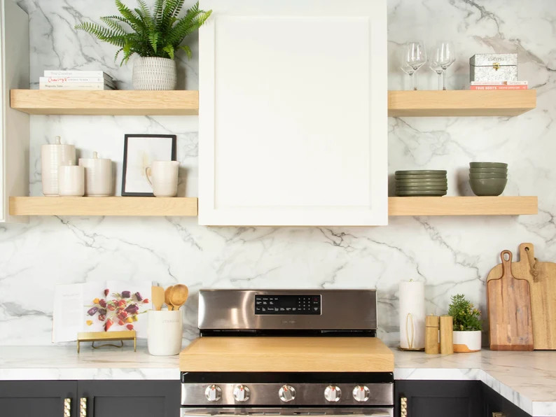 White Oak Natural Floating Shelves. Thick Oak Floating Wood Shelf. Bathroom Wall Shelf. Bracket I... | Etsy (US)