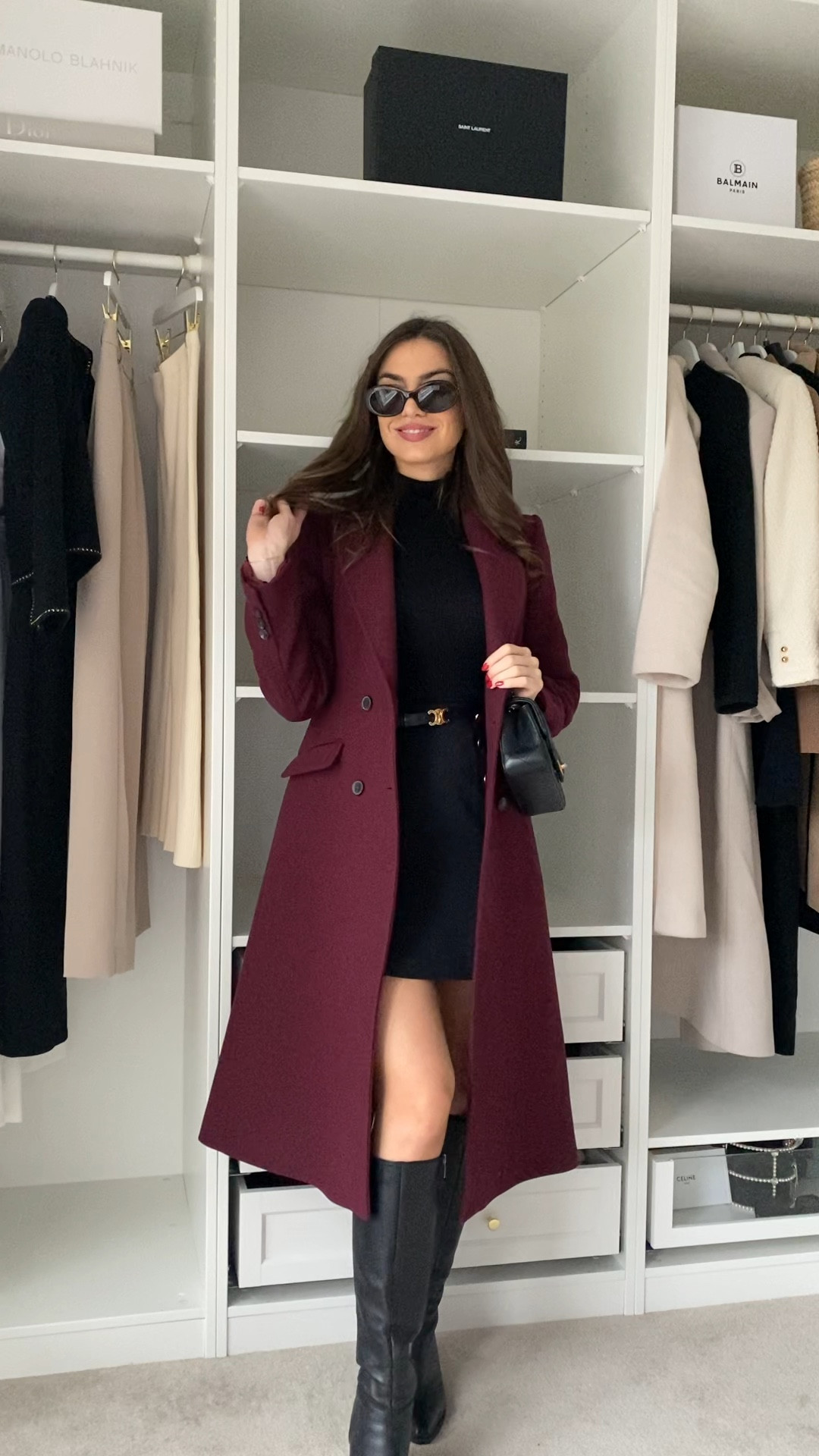 Love this berry burgundy Karen Millen Millen wool coat! The black mini skirt is cute too 

#LTKHoliday #LTKSeasonal #LTKstyletip