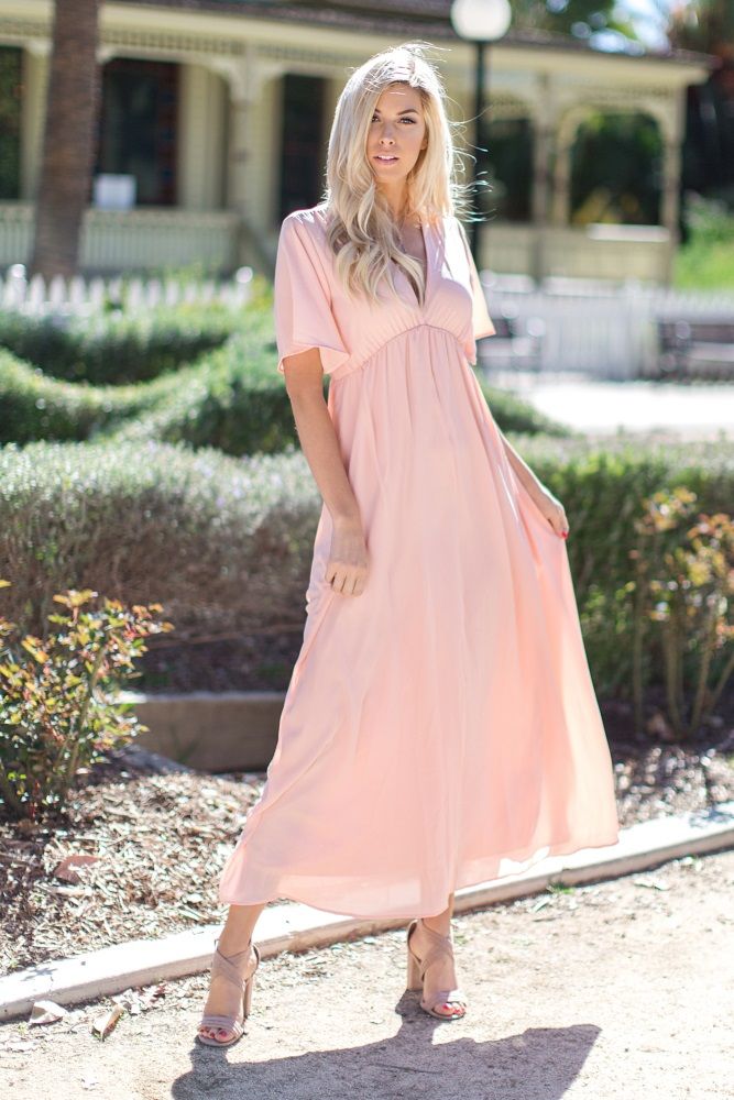 Light Pink Chiffon Bell Sleeve Maxi Dress | PinkBlush Maternity