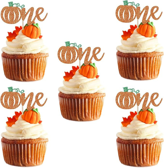 24Pcs Glitter Pumpkin One Cupcake Toppers- Pumpkin Birthday Baby Shower Party Decorations,Pumpkin... | Amazon (US)